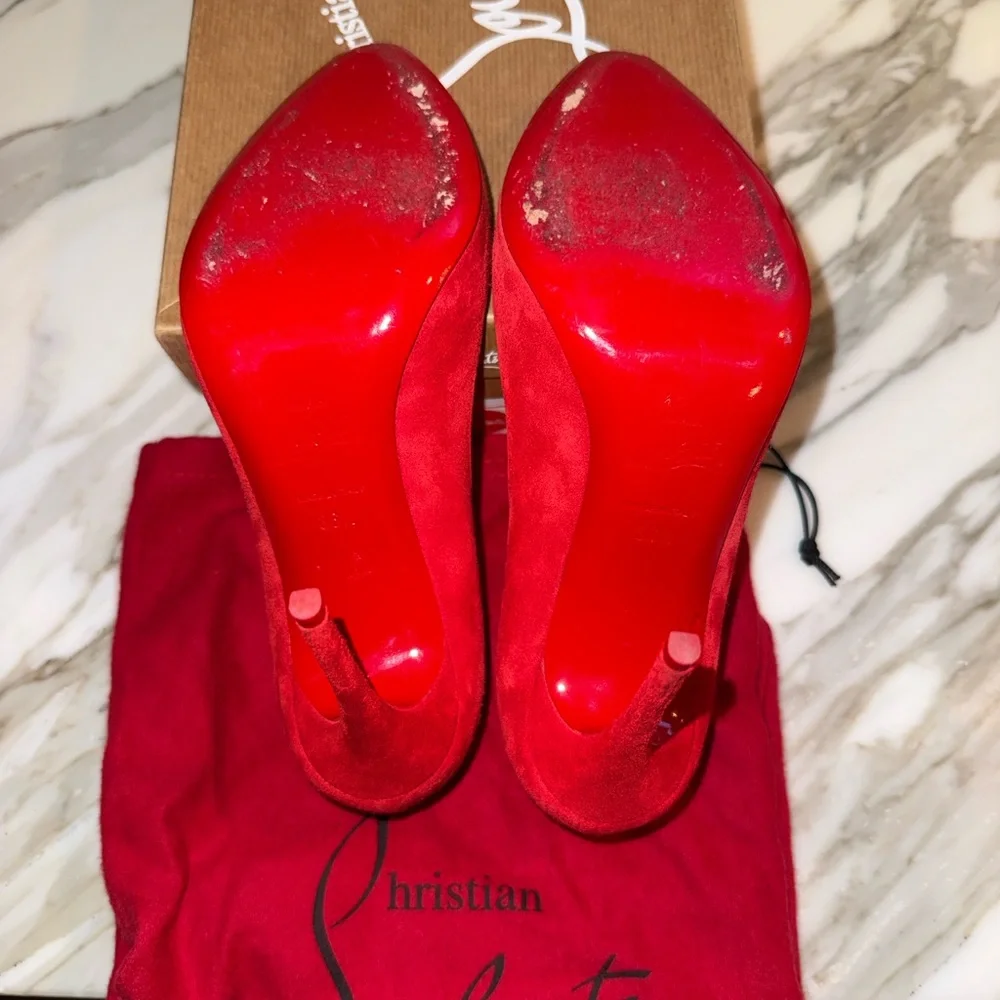 Christian Louboutin Vibrant Red Suede Heels - Picture 7 of 7